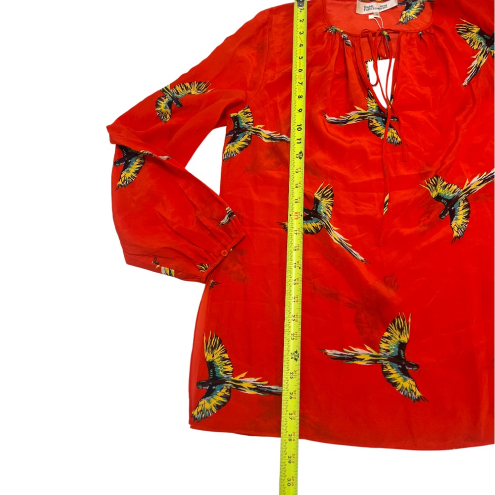 Diane Von Furstenberg Long Sleeve Keyhole Silk Blouse in Aurora Candy Red - Picture 3 of 8